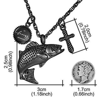 Dletay Fish Cremation Jewelry for Ashes Memorial Ashes Keepsake Necklace Urn Necklace Pendant - color: Black-cross