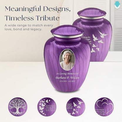 Embrace Adult Personalized Doves Cremation Urns for Human Ashes I Large Picture Pearl Purple Funeral Urn for Adult Men and Women with Double Side Engraving I 200 lbs - color: _Pearl Purple (Double Sided)
