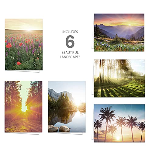 Canopy Street Beautiful Sunrise Greeting Note Card Pack / 24 Nature Greeting Cards With White Envelopes / 6 Lovely Outdoor Sunset Scenery Designs / 4 5/8" x 6 1/4" All Occasion Sympathy Cards - color: Sunrise Sunset