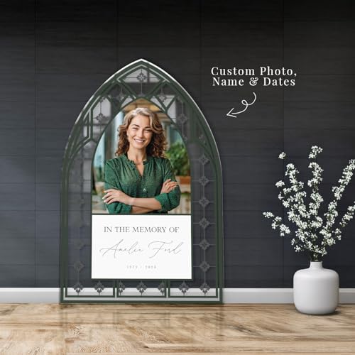 Stained Glass In Loving Memory Sign - Custom Funeral Welcome Sign with Photo - Personalized Memorial Keepsake - color: Sign 14