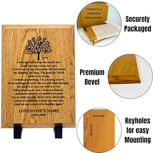 Personalized “A Limb Has Fallen” Sympathy Gift Memorial Plaque – Remembrance Gift for Loss of Loved One – Customizable Bereavement Gift – In Loving Memory Keepsake (Oak finish, 5x7 inch) - size: 5x7 inch