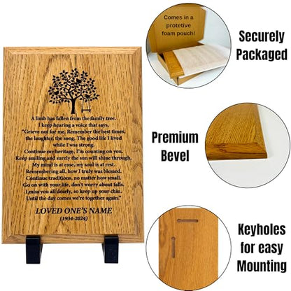 Personalized “A Limb Has Fallen” Sympathy Gift Memorial Plaque – Remembrance Gift for Loss of Loved One – Customizable Bereavement Gift – In Loving Memory Keepsake (Oak finish, 5x7 inch) - size: 5x7 inch