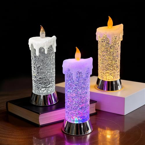 10.25" Lighted Acrylic Flameless LED Candles Swirling Glitter Globe - size: 10.25" Flameless Candles Figurine