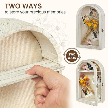 DGWJSU Shadow Box Frame 10x16 Large Shadow Boxes Display Cases with Linen Back and Removable Shelves, Picture Frame Wedding Bouquet Memorabilia Medals Photos Memory Box for Keepsakes (White) - color: White