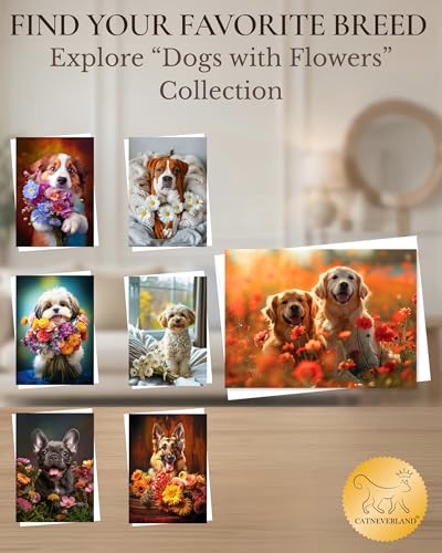 Golden Retrievers in Flower Garden All Occasions Greeting Card from Unique Dogs Party Delights Collection Large 5x7 Inch Blank Inside with Envelope - color: Golden Retrievers in Flower Garden
