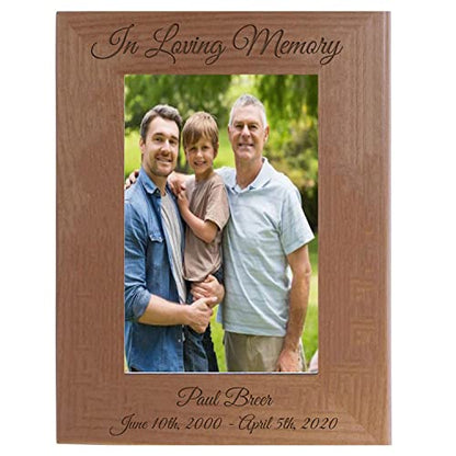 CustomGiftsNow In Loving Memory Memorial - Laser Engraved Natural Alder Wood Memories Rest In Peace Picture Wooden Photo Hanging/Tabletop Memorial Remembrance Frame (4x6-inch Vertical) - size: 4x6-inch Vertical