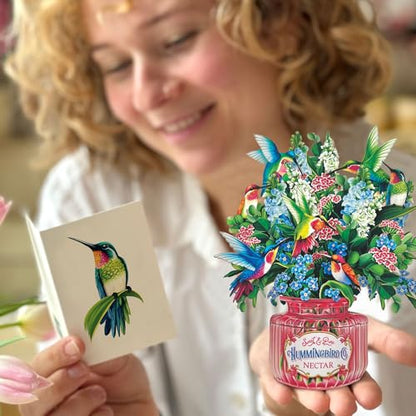 Freshcut Paper Mini Hummingbird Oasis 6 Inch Life-Sized 3D Pop Up Card – Greeting Card, Birthday, Thank You, Mothers Day, Gifts for Mom and Her – Includes Notecard and Envelope (Pack of 3) - color: Hummingbird Oasis, size: 6 inches (Pack of 3)