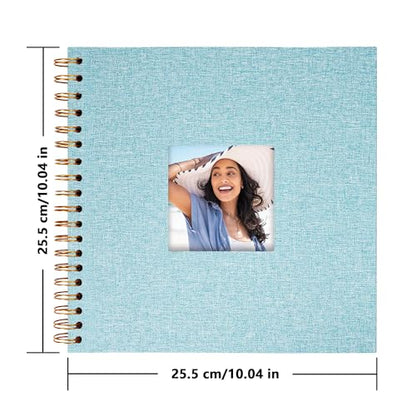 Linen Covered Scrapbook Photo Album, 10x10 Inches with Hardcover Kraft White Pages - Ideal for Travel, Wedding, Guest Book, Christmas, Baby Shower (20 Sheets/40 Pages) | Hardcover Kraft White Pages, Wedding Guest Book, Travel Memory Book, Christmas, Baby