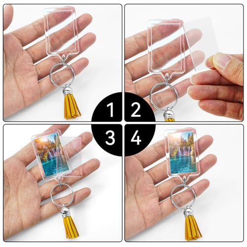 20 Set Acrylic Photo Keychain-Clear Picture Frame Keychain with Tassels - style: Rectangle