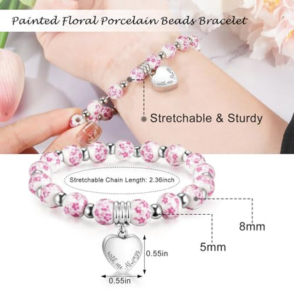 XIUDA Heart Cremation Memorial Urn Bracelet 316L Stainless Steel Keepsake Jewelry Urn Bracelet for Ashes for Women-With Me Always - style: Pink Flower