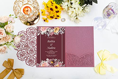 Customized inner page Laser Cut Wedding Invitations Card Pocket with Envelope for Birthday Party Baby or Bride Shower Invite suitable for 5 * 7 Inches Insert Paper (50 PCS Personalized Printed) - color: 50 PCS Personalized Printed