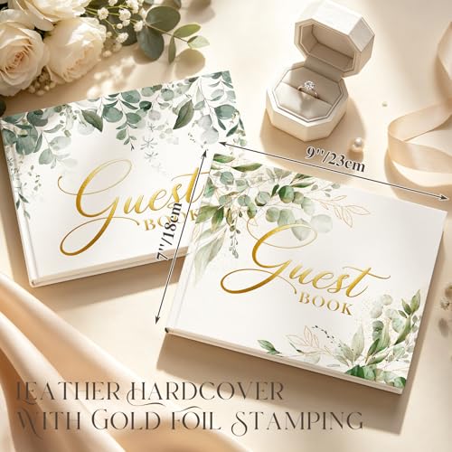 EVERLORIA Wedding Guest Book, 108 Blank Pages Guest Sign in Book, Leather Hardcover Signature Polaroid Guestbook for Wedding Reception Bridal Baby Shower Graduation Anniversary Quinceanera Birthday - color: Greenery a