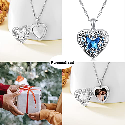 Dorunmo Personalized Locket Necklace 925 Sterling Silver that Holds Pictures Butterfly Birthstone Photo Heart Locket Custom Jewelry Congratulations New Beginnings New Job Gifts for Women - color: Butterfly Blue, style: Only Locket
