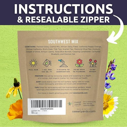 Southwest Regional Mix - Large 1 Ounce Packet - 15,000 Flower Seeds for Planting - Wildflower Mix - size: 1 Ounce (Pack of 1), style: Southwest Regional Mix