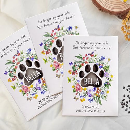 Custom Garden Memorial Gift Box - Celebration of Life Funeral Favors for Guests - Cat Dog Lover Memorial Seed Favors - Prefilled Seed Packets - Ready to Give - Pack of 50