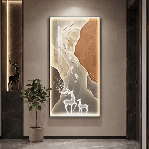 Large Vertical Framed LED Modern Luxury Moon Wall Art for Hallway, 30x60 In - color: Warm-A
