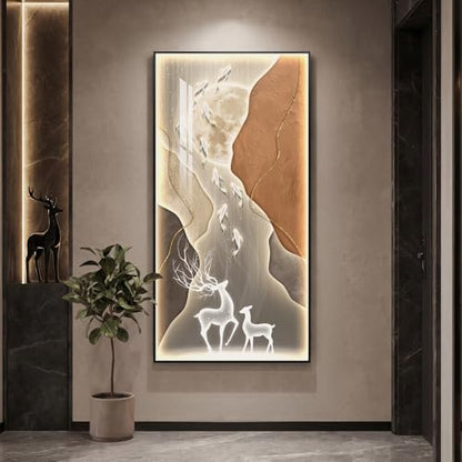 Large Vertical Framed LED Modern Luxury Moon Wall Art for Hallway, 30x60 In - color: Warm-A