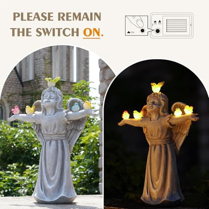 Angel Garden Statue with 5 Birds Solar Lights, Resin Cherub Figurine | Outdoor Decor for Garden Porch Yard, Gift for Women, Teacher, Mother, Birthday, Housewarming