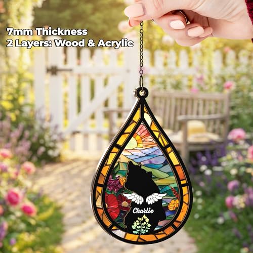 Personalized Angel Dog Memorial Suncatcher, Dog Cat Suncatcher Remembrance Gift, Engraved Pet Memorial Ornament, Pet Sympathy Keychain, Animal Loss Sympathy Card, Rainbow Bridge Pet Loss Gift - color: 03. Custom #3