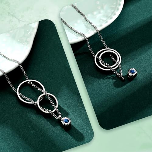 Daisy Cremation Jewelry Necklaces Stainless Steel Circle of Life Eternity Urn Necklaces for Ashes Memorial Keepsake Daisy Pendant for Women Men Gifts With Funnel Kit & Bag - color: Blue
