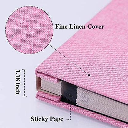 Vienrose Large Photo Album Self Adhesive for 4x6 8x10 Pictures Magnetic Scrapbook Album DIY 11" X 10.6" 60 Blank Pages with A Metallic Pen | Linen Cover, Scrapbook Album, 4X6 8X10 Photos, Metallic Pen, Wedding Baby Travel - color: Pink, size: 11"x10.6" 60
