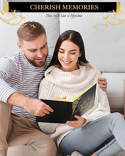 Black Wedding Guest Book, Guest Book Wedding Reception with Pens, 9x7'' | Personalized Wedding Guestbook Photo Album Sign in Book, Gold Foil Hardcover & Gilded Edges, For Weddings Baby Shower Party - color: Black