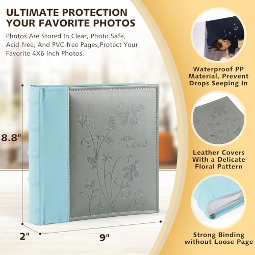 Photo Album Hold 200 4x6 Photos with Memo Writing Space (Grey&Light Blue) - color: Grey & Light Blue