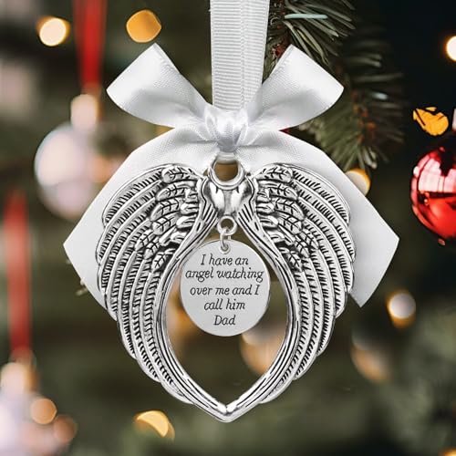 Angel Wings Memorial Ornaments for Christmas Tree Decorations I Have an Angel in Heaven I Call Him Dad, in Loving Memory of Loved One Sympathy Gifts - color: Dad
