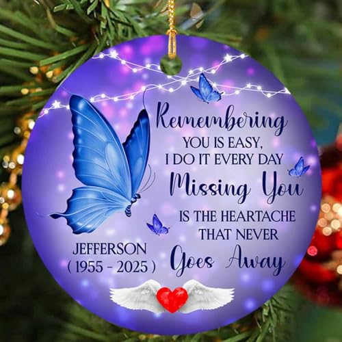 Remembering You is Easy I Do It Every Day, Personalized Butterfly Faith Christmas Tree Ornament 2026, Condolence Gifts, Customized Memory Xmas Ornament, Butterfly Jesus Xmas Tree Hanging Gift - color: Remembering You is Easy Ornament