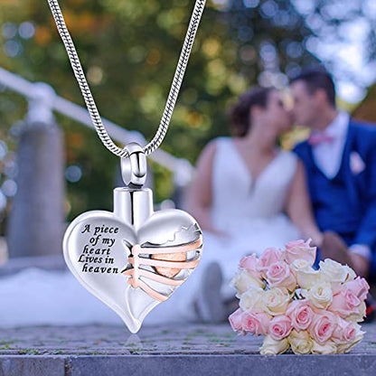 Imrsanl Heart Cremation Urn Necklace Pendant for Human Ashes - A Piece of My Heart Lives in Heaven Memorial Keepsakes Cremation Jewelry - color: Rose Gold
