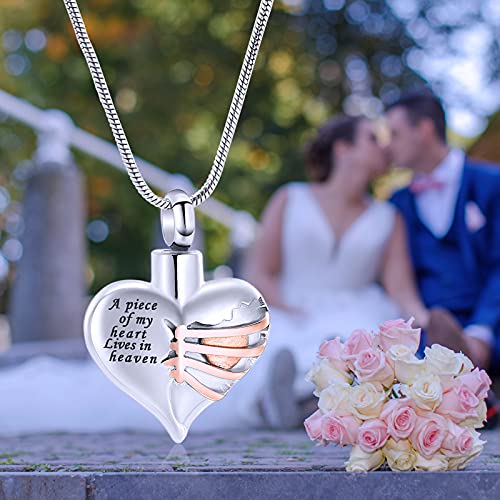 Imrsanl Heart Cremation Urn Necklace Pendant for Human Ashes - A Piece of My Heart Lives in Heaven Memorial Keepsakes Cremation Jewelry - color: Rose Gold