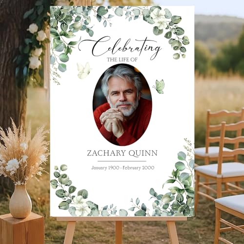 Personalized Celebration of Life Welcome Sign with Photo, Obituary Welcome Sign with Name and Date, Celebrating a Beautiful Life Butterfly Flower Tribute, Butterfly Flower Remembrance Decor, Custom Funeral Welcome Sign (Edition 8) - color: Edition 8