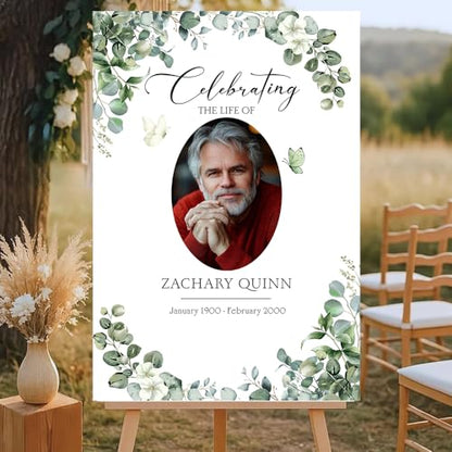 Personalized Celebration of Life Welcome Sign with Photo, Obituary Welcome Sign with Name and Date, Celebrating a Beautiful Life Butterfly Flower Tribute, Butterfly Flower Remembrance Decor, Custom Funeral Welcome Sign (Edition 8) - color: Edition 8
