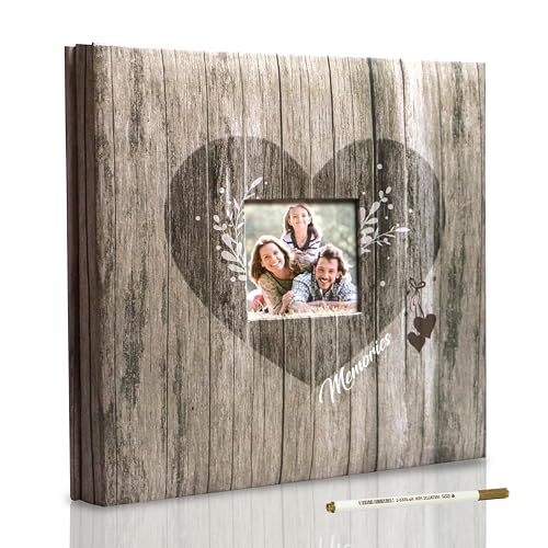Holoary Self Adhesive Page Scrapbook Photo Album with Metallic Pen for 3x5 4x6 5x7 6x8 8x10 Hand Made DIY 40 pages Albums, Printed Kraft Paper Cover Memory Book (Wood Grain with Window) - color: Wood Grain