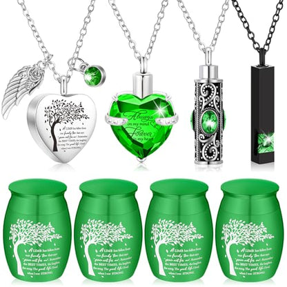 Shimeyao Set of 8 Small Urns for Human Ashes Cremation Urns Keepsake Ash Holders Family Tree Memorial Heart Locket Waterproof for Adults Women Men Loved Ones(Light Green) - color: Light Green