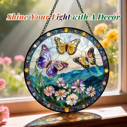 Stained Glass Butterfly Suncatcher Window Hanging Birthday Gifts for Women - color: Butterflies, size: 6.3x6.3 IN
