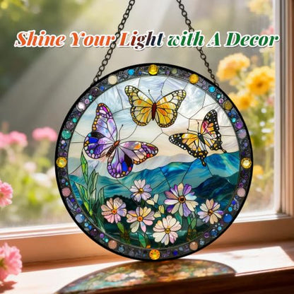 Stained Glass Butterfly Suncatcher Window Hanging Birthday Gifts for Women - color: Butterflies, size: 6.3x6.3 IN