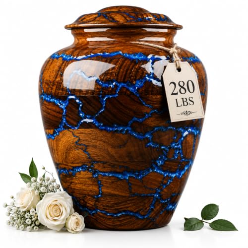 Extra Large Handmade Rosewood Cremation Urn for Human Ashes – 280 Cu Inch Blue Resin Inlay Wooden Memorial Urn, Decorative Funeral Urn for Adult Men & Women, Elegant Burial & Memorial Display Box - size: EXTRA LARGE 280 Cu