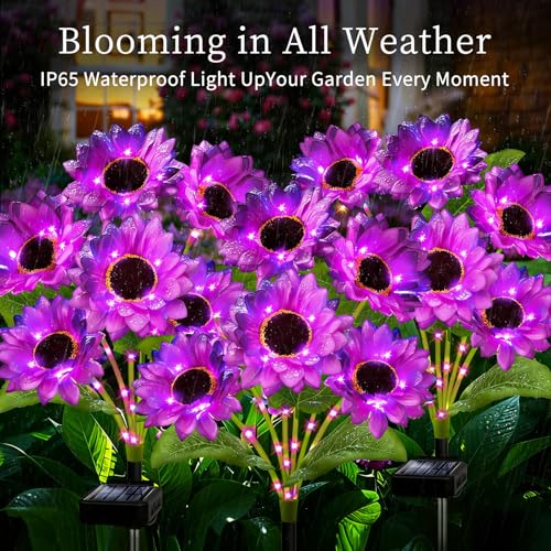 ANGMLN Solar Garden Lights 4 Pack 24 Purple Solar Sunflower Lights - color: 6 Head Sunflower Purple