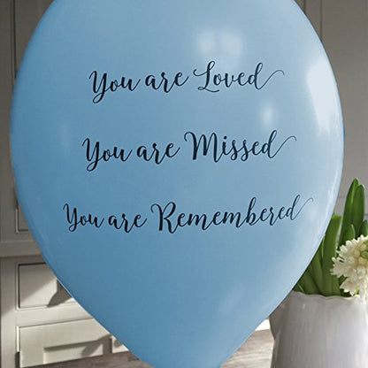 ANGEL & DOVE 25 Blue Funeral Balloons 'You are Loved, Missed, Remembered' Biodegradable - Memorial, Celebration of Life