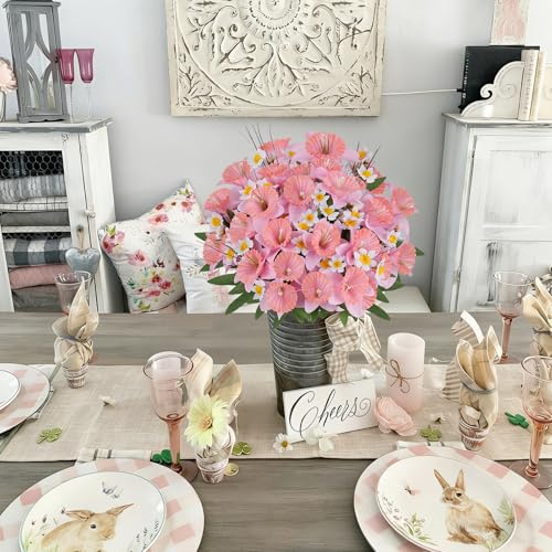 Artificial Flowers for Cemetery, Daffodils Flowers, Pink, 4PCS - color: Pink-4pcs