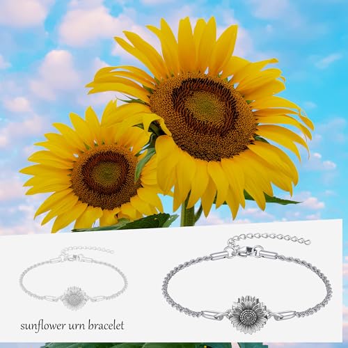 Urn Bracelet For Ashes 925 Sterling Silver Abalone Shell Cremation Keepsake Pendant Locket Bracelet For Women Men - style: sunflower