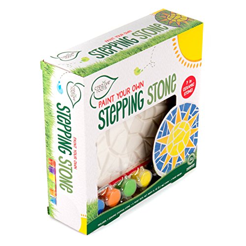 Creative Roots Mosaic Sun Stepping Stone Kit, Includes 7-Inch Ceramic Stepping Stone & 6 Vibrant Paints, DIY Garden Stone for Kids Ages 6+ - style: Sun