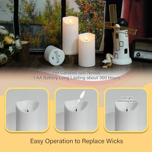 Nimiko Flameless Candles with Remote, Battery Operated Flickering Flameless Candles, LED Candles with Timer 2/4/6/8H, with Realistic LED Candles Set of 9 (D3 x H 3" 4" 5" 6" 7") (White) - color: White