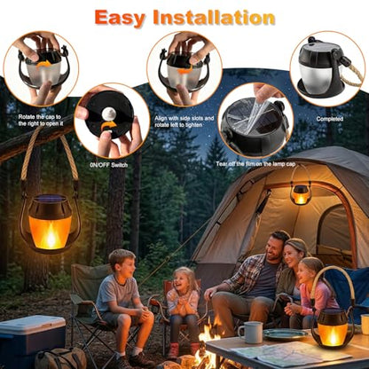 Solar Lanterns Outdoor Waterproof, 2 Pack Solar Flame Lanterns | Waterproof Hanging Solar Powered Outdoor Lights for Camping Yard Garden Patio Tabletop Holiday Decorations - size: 2 Pack