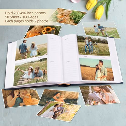 Photo Album Hold 200 4x6 Photos with Memo Writing Space (Dark Blue) | Faux Leather Picture Book Fits 4x6 Photo, 200 Pockets Great for Wedding Family Holidays - color: Dark Blue