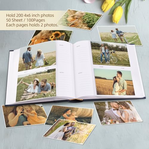 Photo Album Hold 200 4x6 Photos with Memo Writing Space (Dark Blue) - color: Dark Blue
