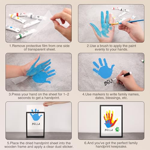 Family Handprint Kit for 4, Hand Print Keepsake Frame DIY Craft Gift - color: Black, size: 4 Pages Acrylic Boards