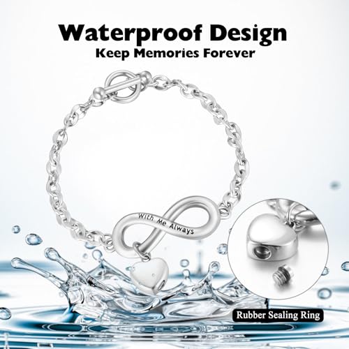 XIUDA Urn Bracelet for Ashes Cremation Bracelet Ashes Bracelet Heart Locket Holder Bangle Link Chain Women Men - color: Silver-Infinity, engraving