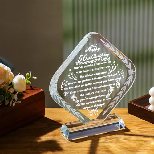 YWHL 50th Birthday Gifts for Women Men Unique Crystal Keepsakes Gifts for 50 Years Old Idea for Mom Dad Happy 50th Birthday Decorations - style: 50th Birthday Gifts